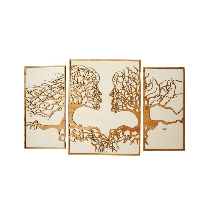 Tablou din lemn cu siluete reliefate "Copaci Indragostiti", 123 x 75 cm