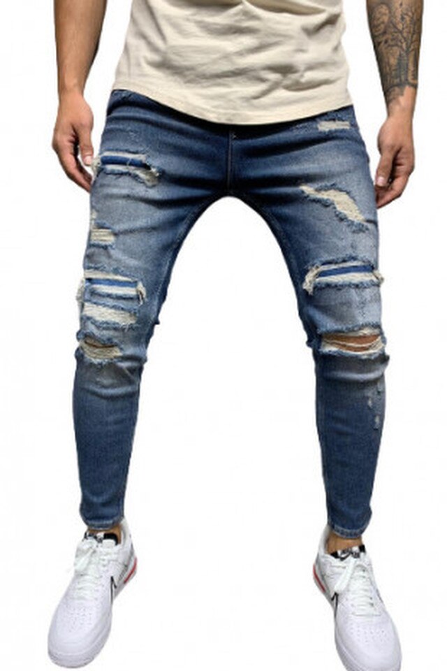 Blugi slim fit cod i0054, Albastru, Albastru