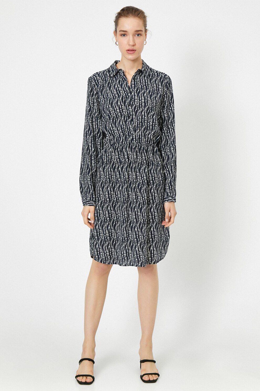 KOTON, Rochie tip camasa cu imprimeu, Negru/Alb optic, XS