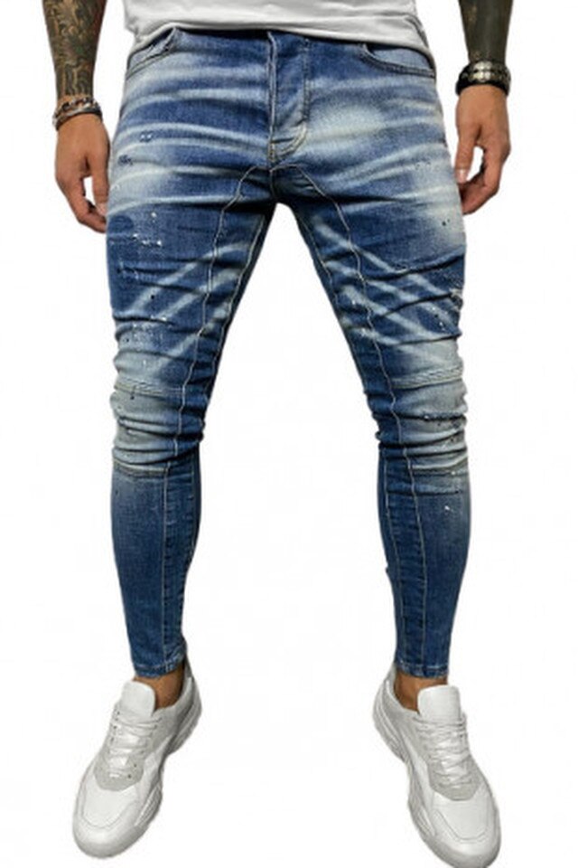 Blugi slimfit cod 3432, Albastru, Albastru