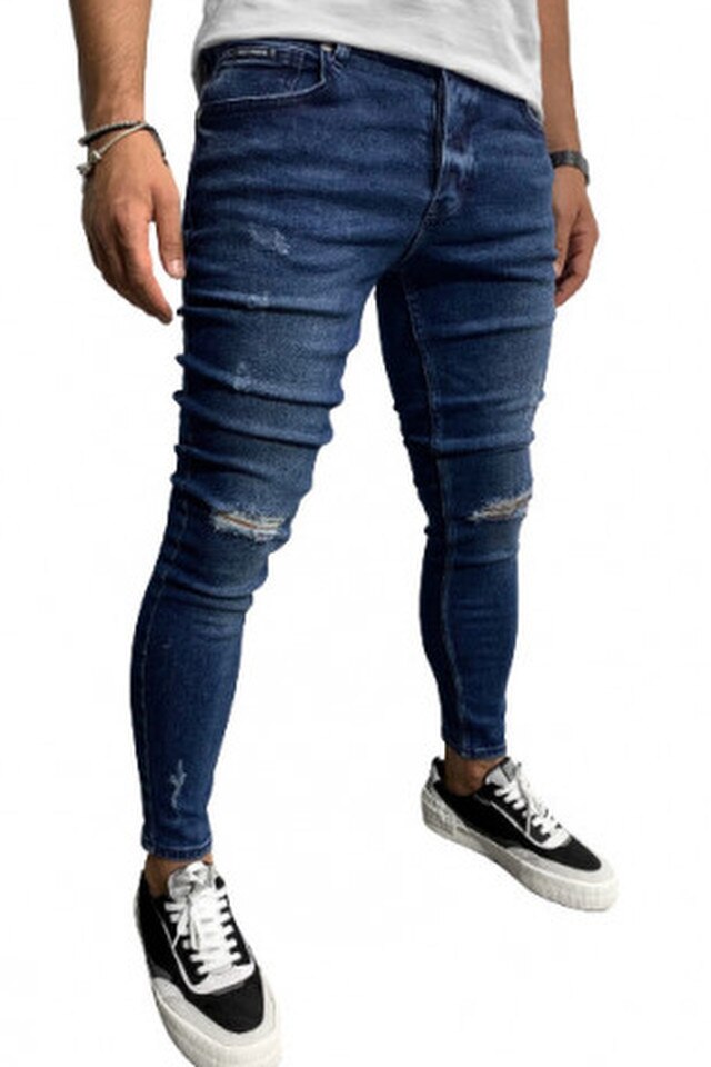 Blugi slim fit cod 6165, Albastru, Albastru