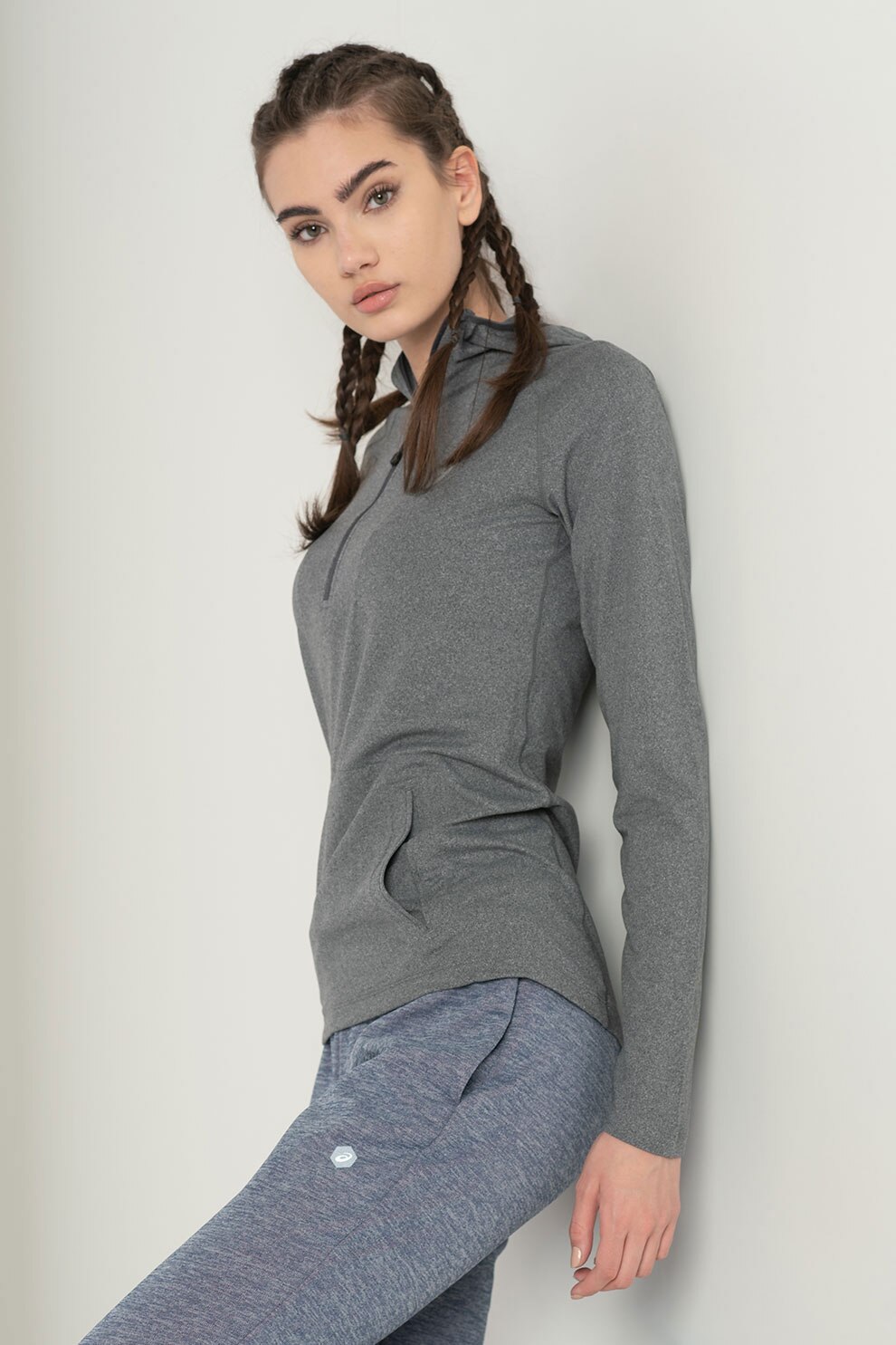 Asics, Hanorac cu fenta cu fermoar pentru alergare, Gri, L