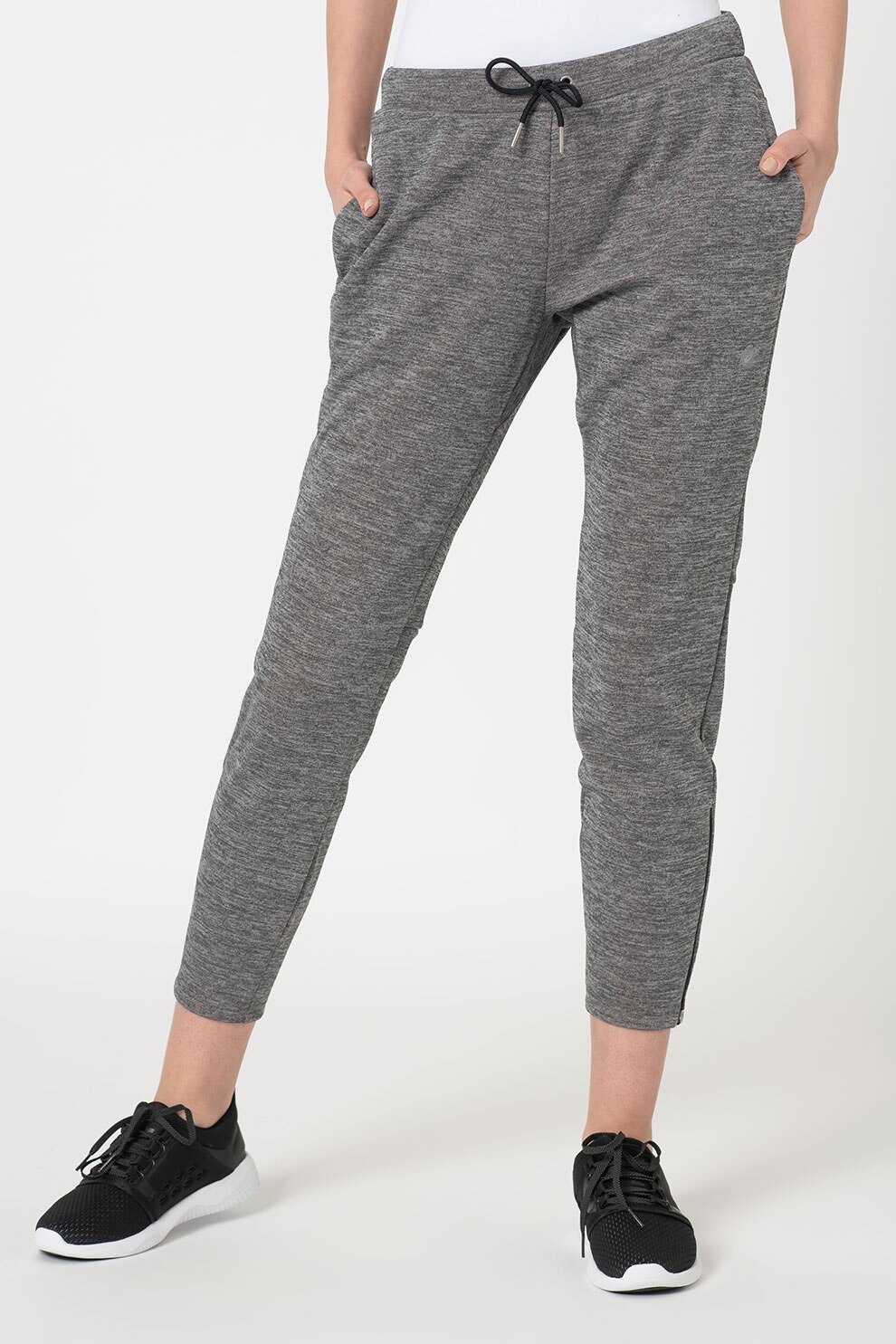 Asics, Pantaloni cambrati de fleece cu snur, pentru fitness Gel-Heat, Gri melange, M