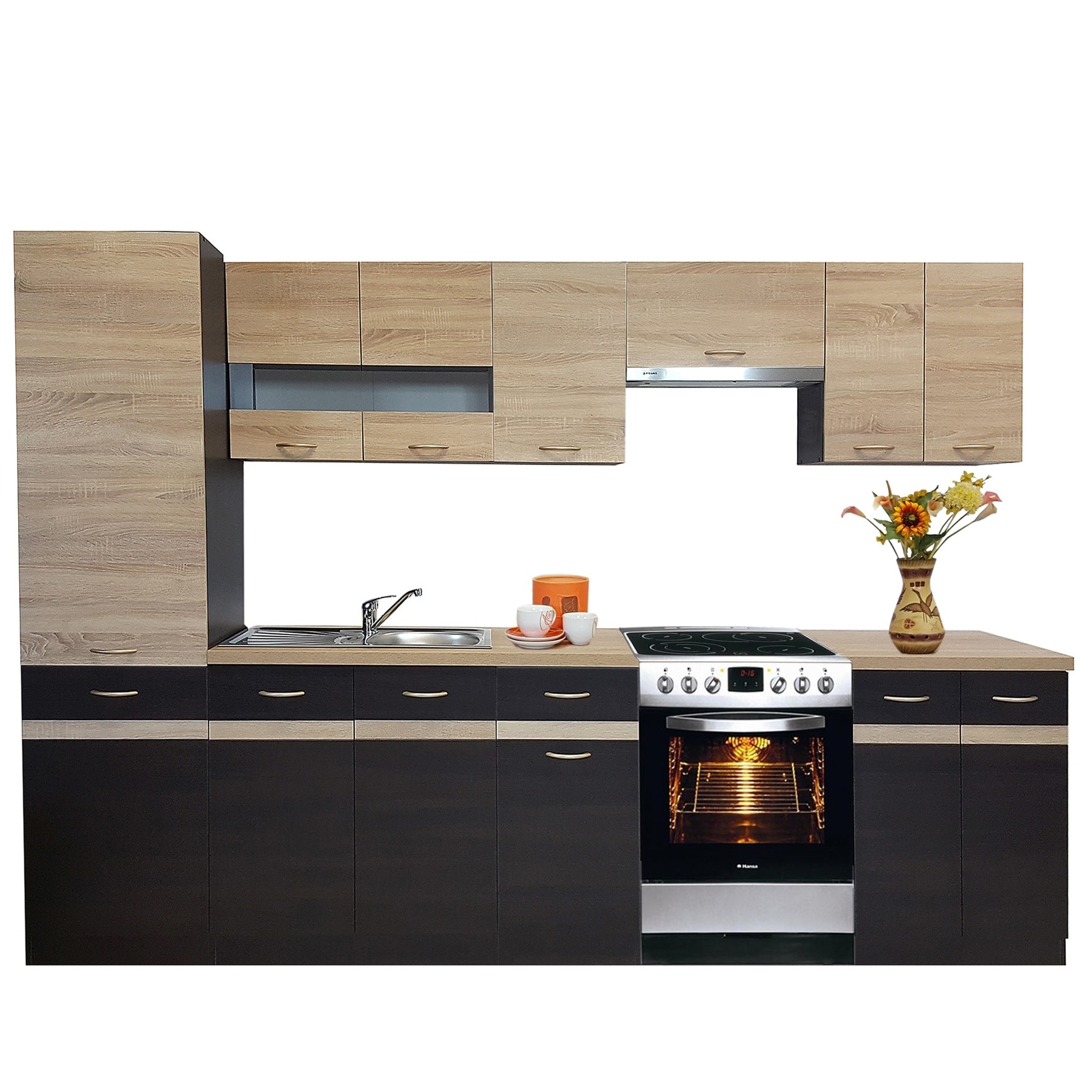Set Bucatarie Junona 3B1, Stejar Sonoma cu Wenge, 290 x 195,5 x 60 cm