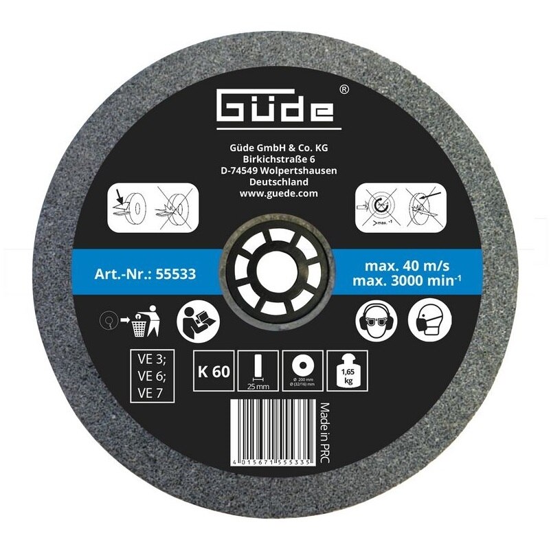 Disc abraziv pentru polizor de banc Guede GUDE55533, Ø200x25x32 mm, granulatie K60