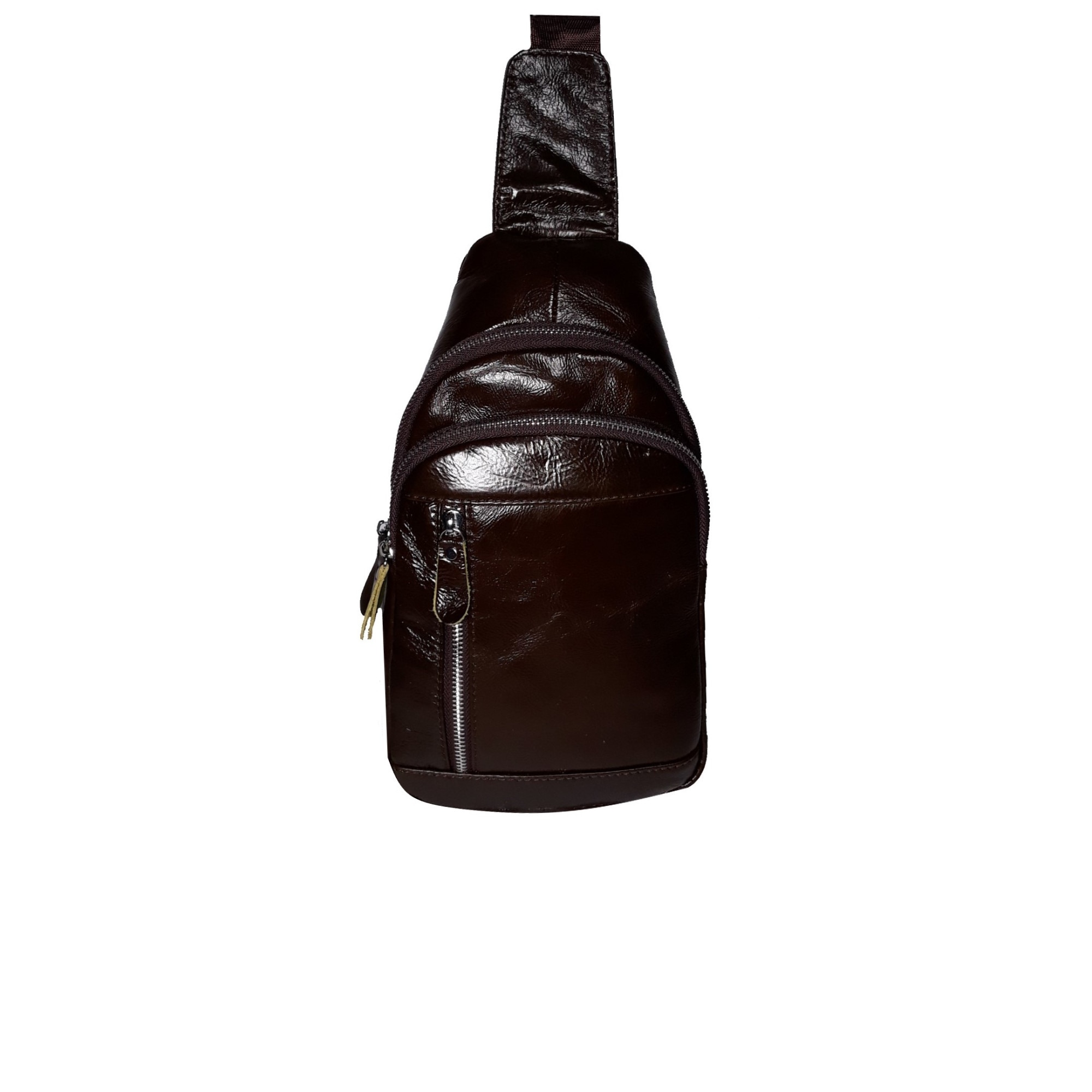 Geanta barbati, din piele naturala, maro brun, dimensiune 31x18x6 cm
