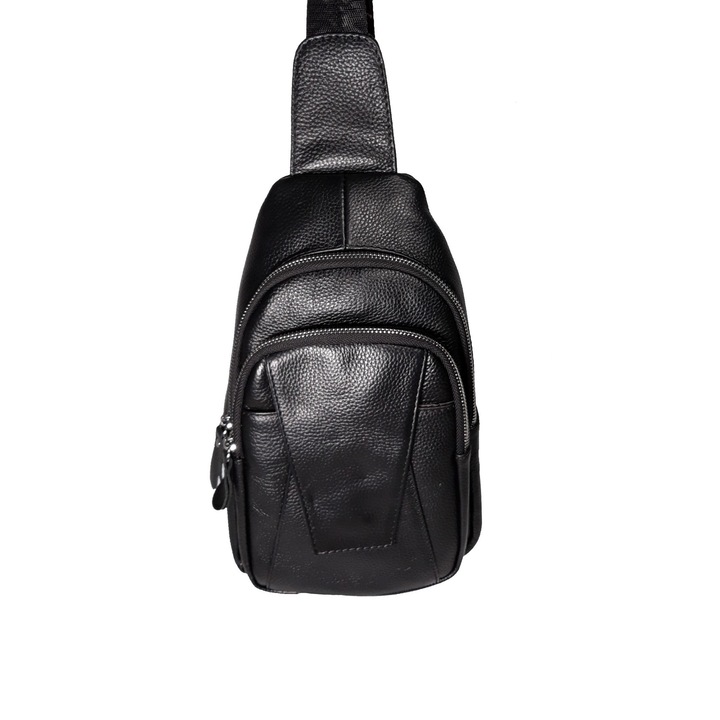 L-line fashion Férfi táska, természetes bőrből, fekete, 30x19x9 cm méretű