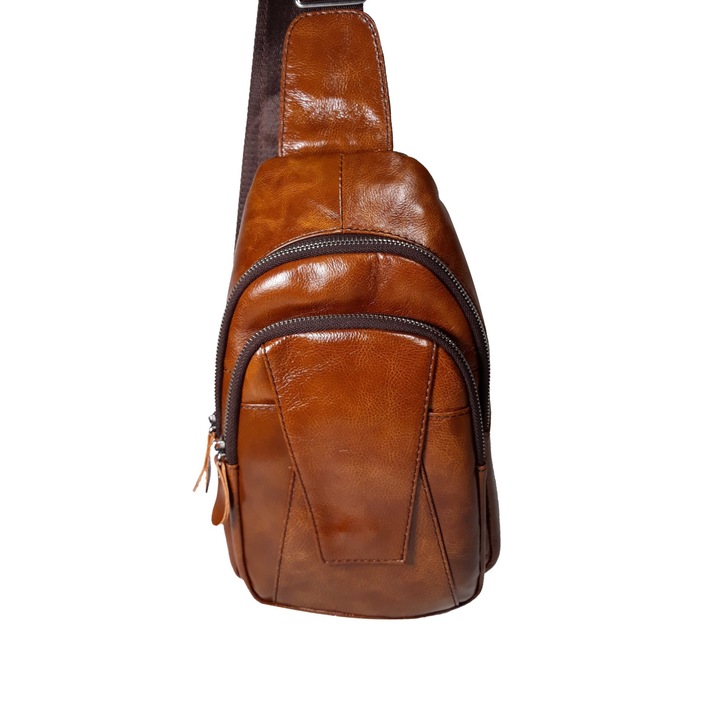 L-line fashion Férfi táska, természetes bőrből, konyakbarna, mérete 30x19x9 cm