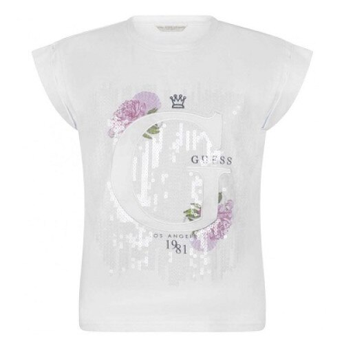 Tricou fete Guess,alb cu paiete 14 ani