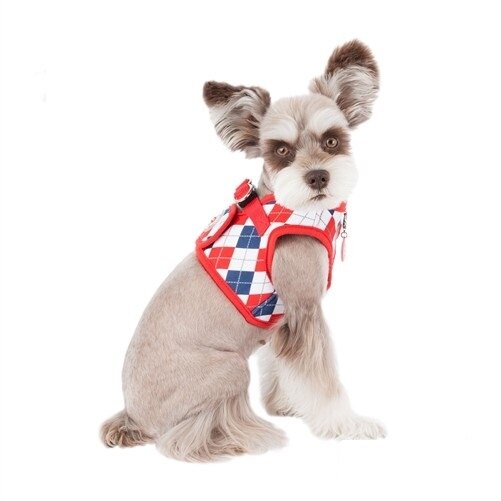 Ham caini Puppia Argyle B reglabil, rosu, L