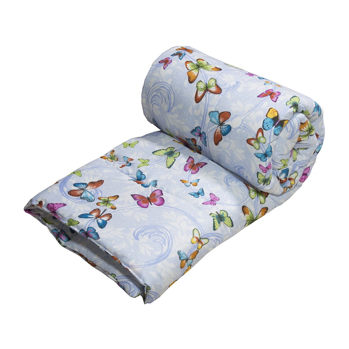 Pilota pentru Iarna 200x220 cm, Model 12110 Fluturi Multicolori/Albastru deschis, 2 Persoane