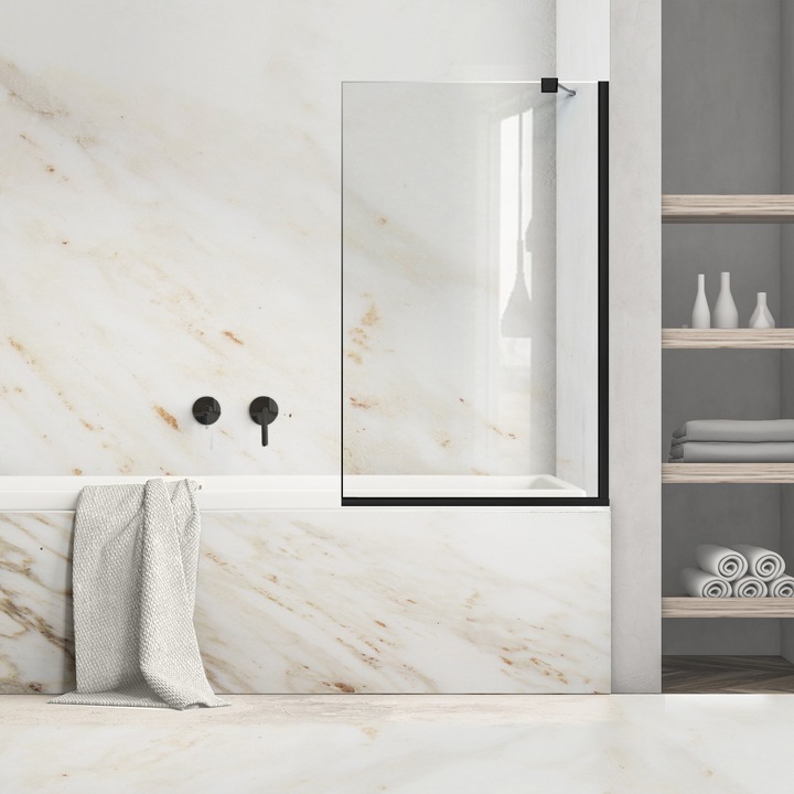 Paravan cada Ravana ® Fix Black, feronerie full inox negru mat, sticla clara, securizata, 70x140 cm