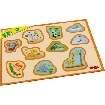 Puzzle in rama cu puii de animale, HABA, 10 piese mari, +2 ani Puzzle in rama cu puii de animale, HABA, 10 piese mari, +2 ani