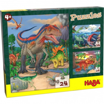 Set 3 puzzle - Dinozauri, HABA, 3 x 24 piese, 4+ ani Set 3 puzzle - Dinozauri, HABA, 3 x 24 piese, 4+ ani