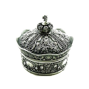 Cutie bijuterii argintie Queen 5x5 cm, Coroana antimoniu, Vintage Cutie bijuterii argintie Queen 5x5 cm, Coroana antimoniu, Vintage