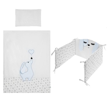 Set lenjerie de pat 5 piese 90 x 120 cm pentru baieti Belisima Piesio P01-955, Gri Set lenjerie de pat 5 piese 90 x 120 cm pentru baieti Belisima Piesio P01-955, Gri