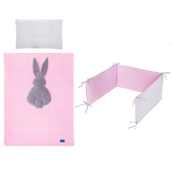 Set lenjerie de pat 5 piese 90 x 120 cm pentru fete Belisima Krolik Sweter P01-817, Roz Set lenjerie de pat 5 piese 90 x 120 cm pentru fete Belisima Krolik Sweter P01-817, Roz