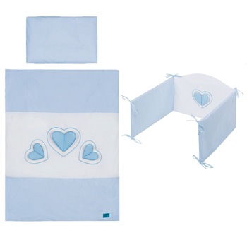 Set lenjerie de pat 5 piese 90 x 120 cm pentru baieti Belisima 3 Serca P01-683, Albastru Set lenjerie de pat 5 piese 90 x 120 cm pentru baieti Belisima 3 Serca P01-683, Albastru