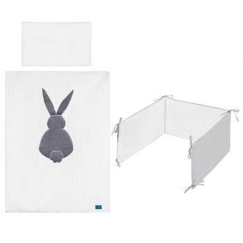 Set lenjerie de pat 5 piese 90 x 120 cm pentru copii Belisima Krolik Sweter P01-754, Crem Set lenjerie de pat 5 piese 90 x 120 cm pentru copii Belisima Krolik Sweter P01-754, Crem