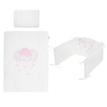 Set lenjerie de pat 5 piese 90 x 120 cm pentru fete Belisima Aniolek P02-0138, Alb Set lenjerie de pat 5 piese 90 x 120 cm pentru fete Belisima Aniolek P02-0138, Alb