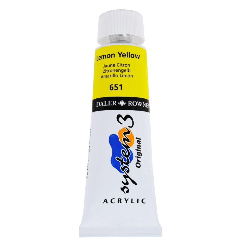Culoare acrilica, System 3 Daler Rowney, 75ml, 651 Lemon Yellow