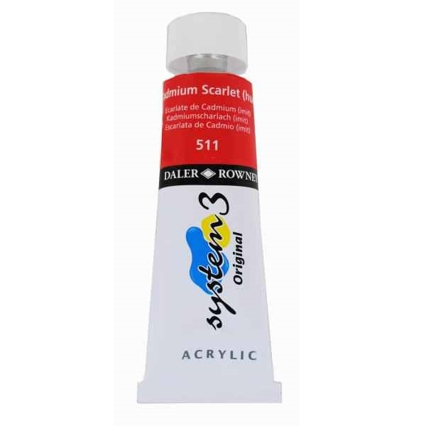 Culoare acrilica, System 3 Daler Rowney, 75ml, 511 Cadmium Scarlet