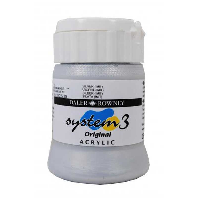 Culoare acrilica, System 3 Daler Rowney, 250 ml, Silver Imit