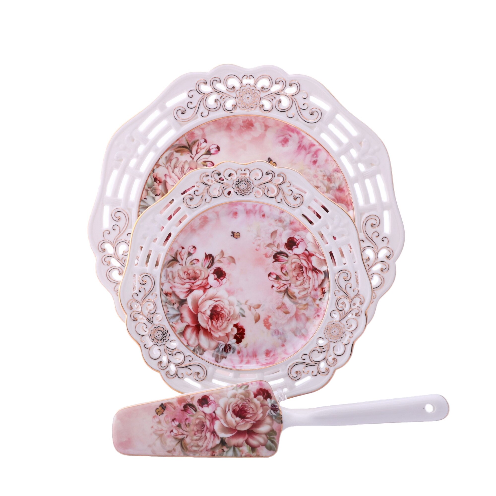 Set pentru servirea tortului, 8 piese, pentru 6 persoane, Luxury, model dantelat, N