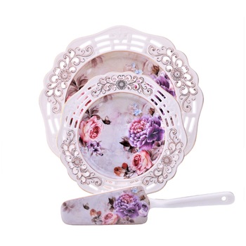 Set pentru servirea tortului, 8 piese, pentru 6 persoane, Luxury, model dantelat, G Set pentru servirea tortului, 8 piese, pentru 6 persoane, Luxury, model dantelat, G