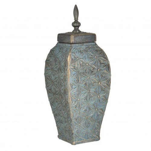 Vaza ceramica cu capac, auriu/verde antichizat, 14x39 cm