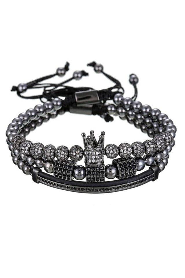 Set 3 Bratari Diamondo, Placat aur 24K, Diamante CZ, Zzset-52, negru