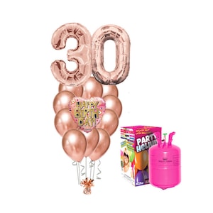 Set Baloane Aniversare "30 ani", 2 baloane folie cifre 3 si 0, 1 balon folie 45cm, 10 Baloane Chrome latex, Butelie Heliu Mica - 2025101 Balloons Shop