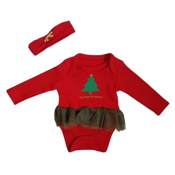 Body cu tull si bentita , imprimeu My first Christmas, varsta 3-6 luni, Rosu Body cu tull si bentita , imprimeu My first Christmas, varsta 3-6 luni, Rosu