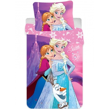 Lenjerii de pat copii, Frozen Anna si Elsa 2 piese 90x140 cm, 40x55 cm Multicolor 90 x 140 Lenjerii de pat copii, Frozen Anna si Elsa 2 piese 90x140 cm, 40x55 cm Multicolor 90 x 140