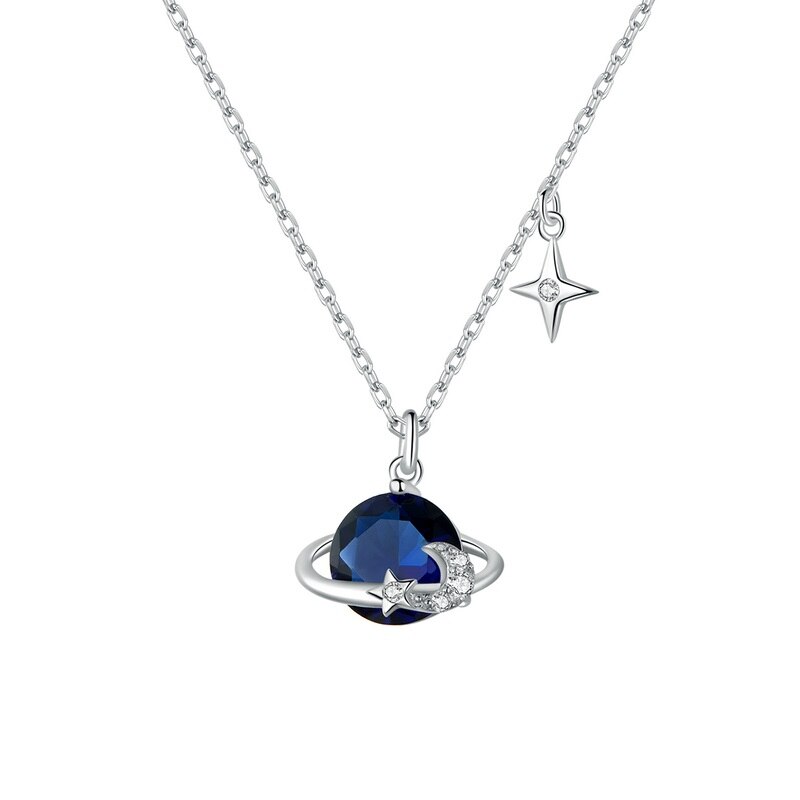 Colier argint, BeSpecial, CST0035, Lungime: 45 cm, Planeta Albastra, cu Luna si Stelute