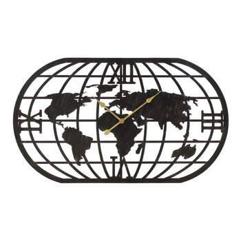 Ceas metalic de perete, harta Terra, negru, 100x4.5x58 cm Ceas metalic de perete, harta Terra, negru, 100x4.5x58 cm