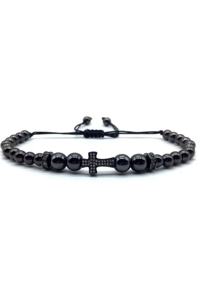 Bratara Luxury Cross, Placata cu aur de 18K, Negru, Reglabila