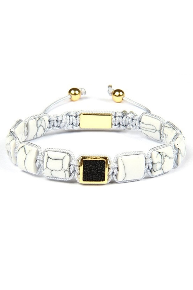 Bratara Luxury Stones, Placaj aur de 24K, pietre naturale semipretioase, Alb, Reglabila