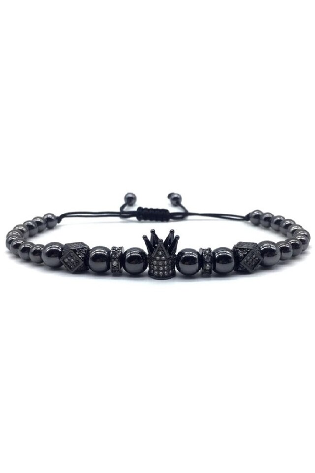 Bratara Luxury Super King, Placata cu aur de 18K, Negru, Reglabila