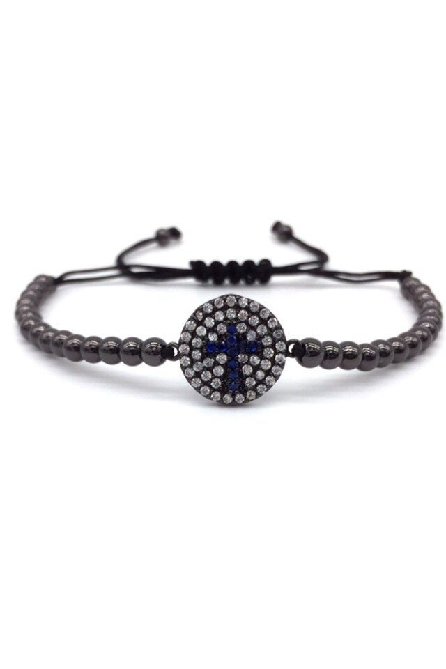 Bratara Luxury Crystals Cross, Placata cu aur de 18K, Negru, Reglabila