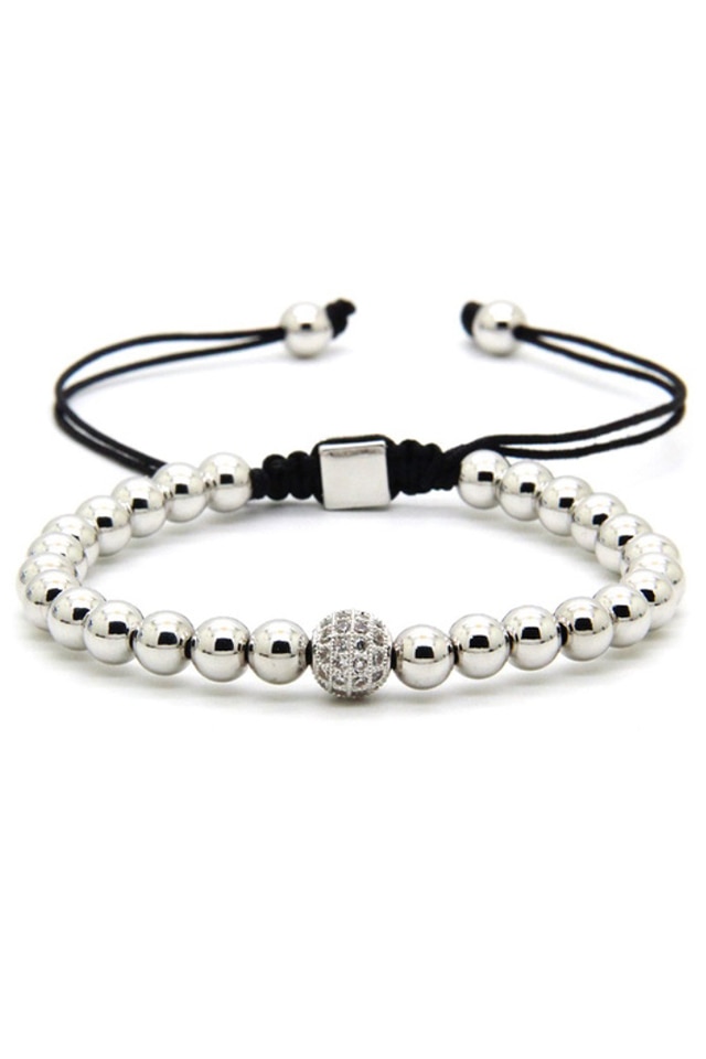 Bratara Ball Luxury, Placata cu aur de 24K, Argintiu, Reglabila