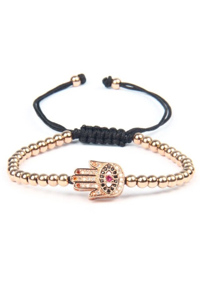 Bratara Luxury Fatima, Placata cu aur de 24K, Rose, Reglabila