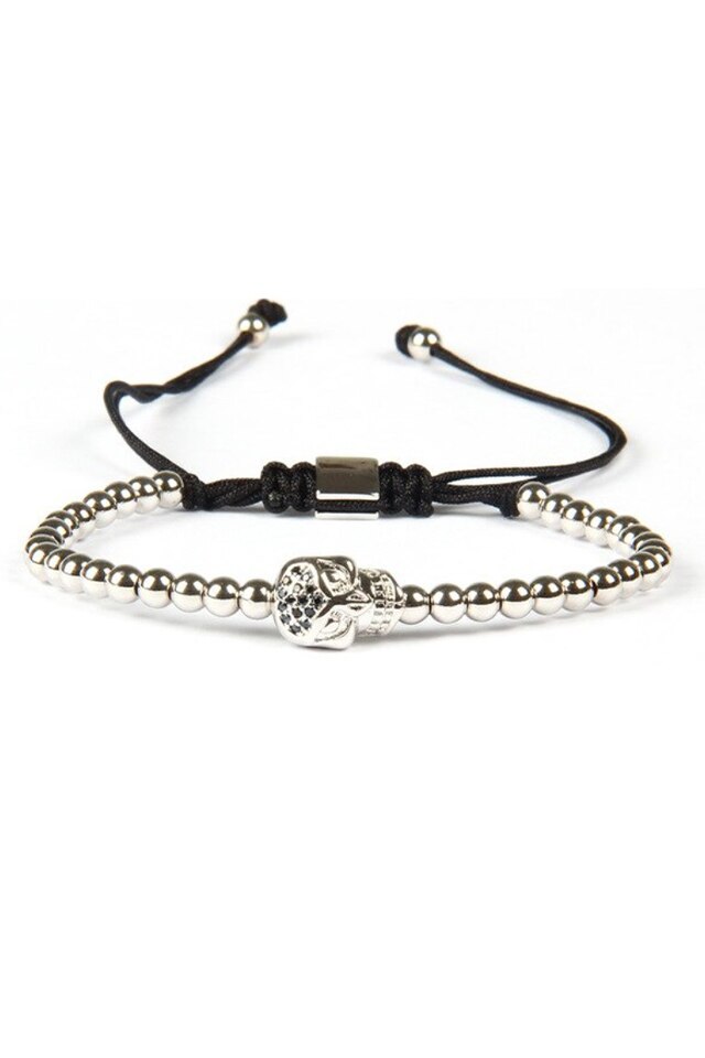 Bratara Luxury Skull Head, Placata cu aur de 24K, Argintiu, Reglabila