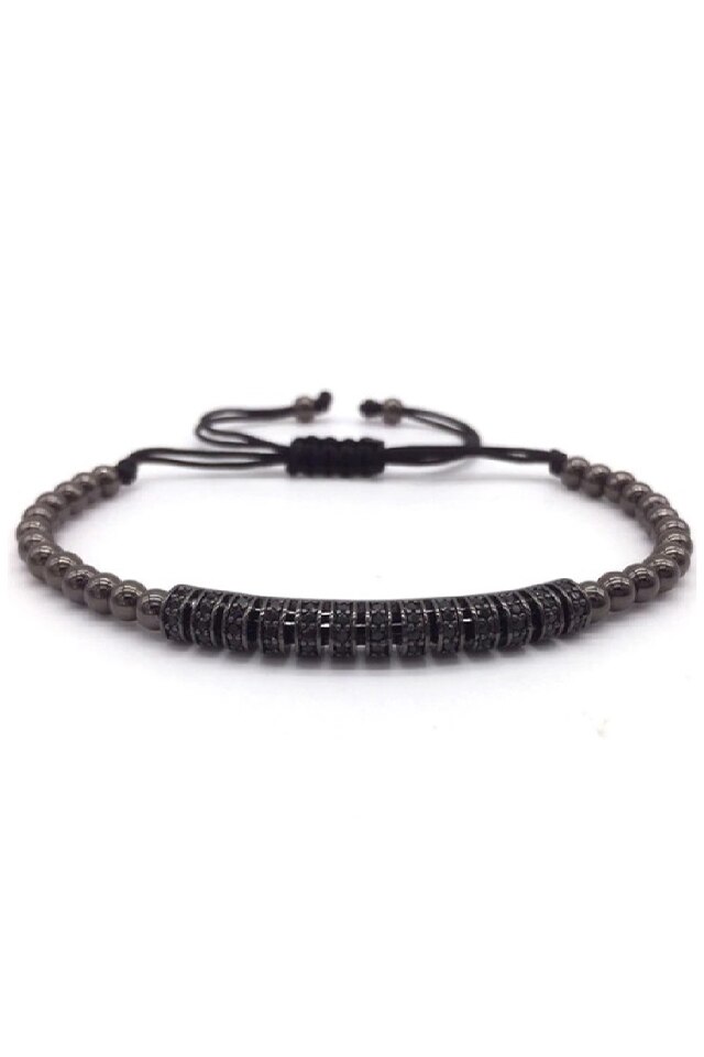 Bratara Bar Luxury, Placata cu aur de 18K, Negru, Reglabila