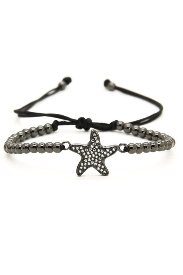 Bratara Luxury Star, Placata cu aur de 24K, Negru, Reglabila