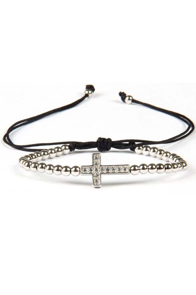 Bratara Diamond Cross, Placatacu aur de 24K, Argintiu, Reglabila