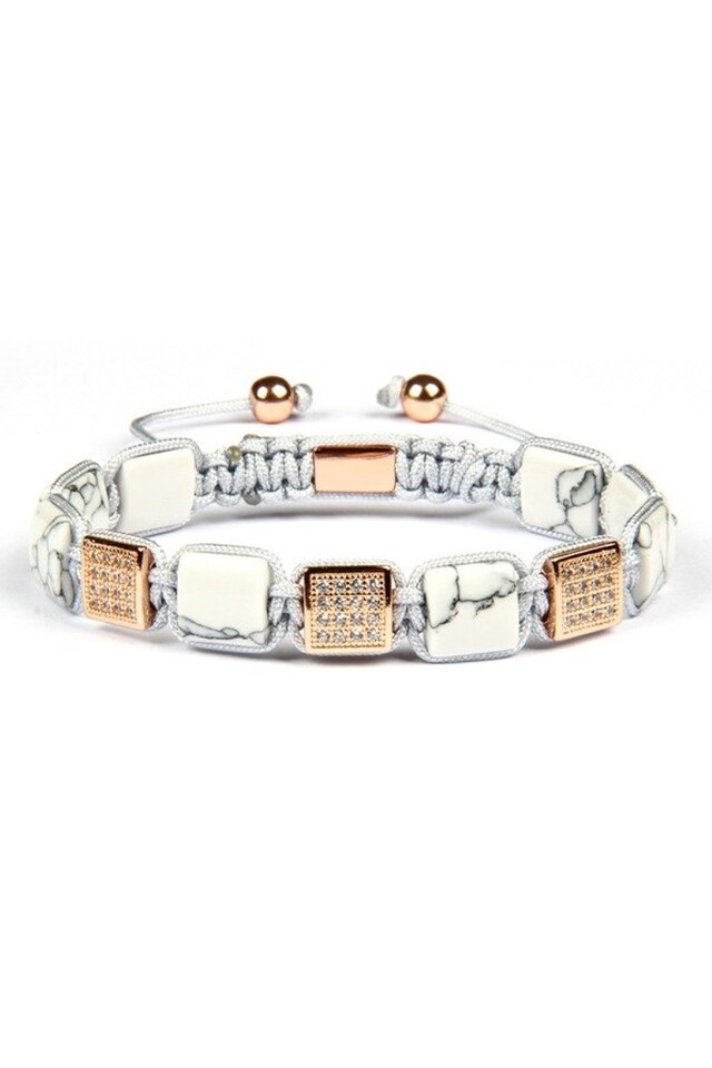 Bratara Luxury Natural stones, Placaj aur de 24K, Rose, Reglabila