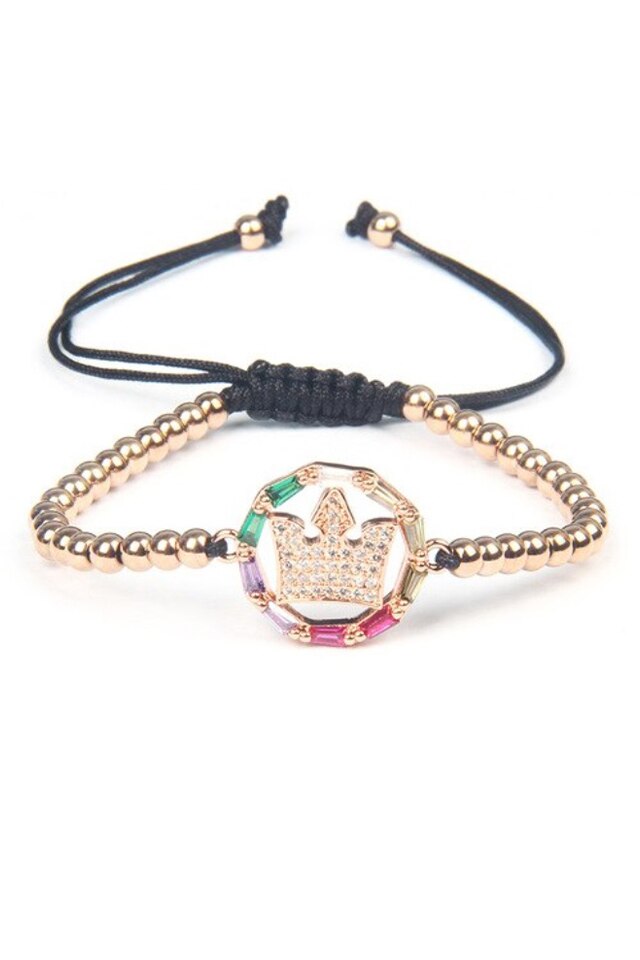 Bratara Color Crown, Luxury, Placata cu aur de 24K, Negru, Reglabila