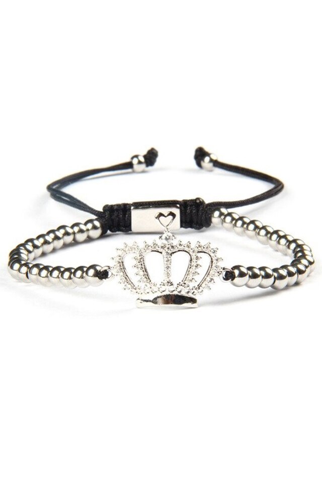 Bratara Crown Luxury, Placata cu aur de 24K, Argintiu, Reglabila