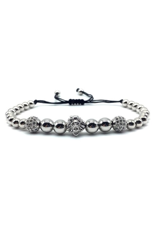 Bratara Luxury Diamond Lion, Placata cu aur de 18K, Argintiu, Reglabila